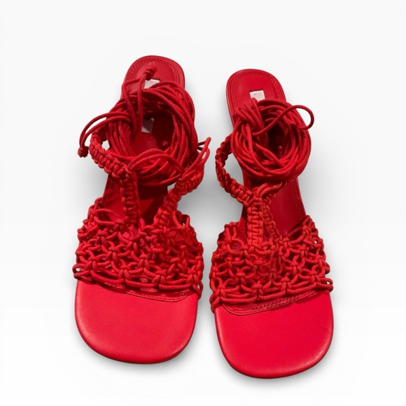 N.A.K.D Shoes - N.A.K.D Women's Red Braided Strappy Sandal Shoes Size 9.5